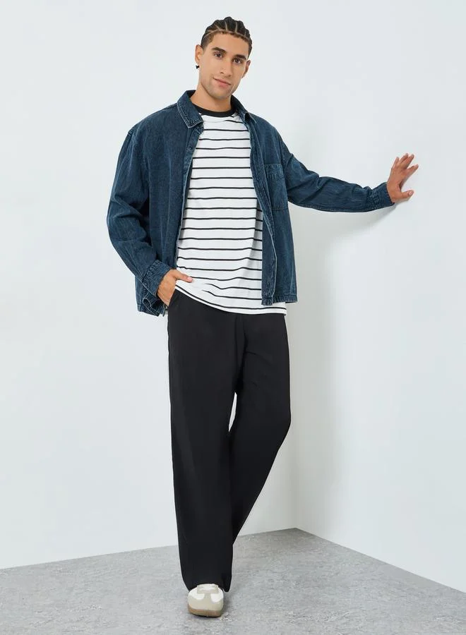 ستايلي تيشيرت جيرسيه سميك مخطط بقصة واسعة